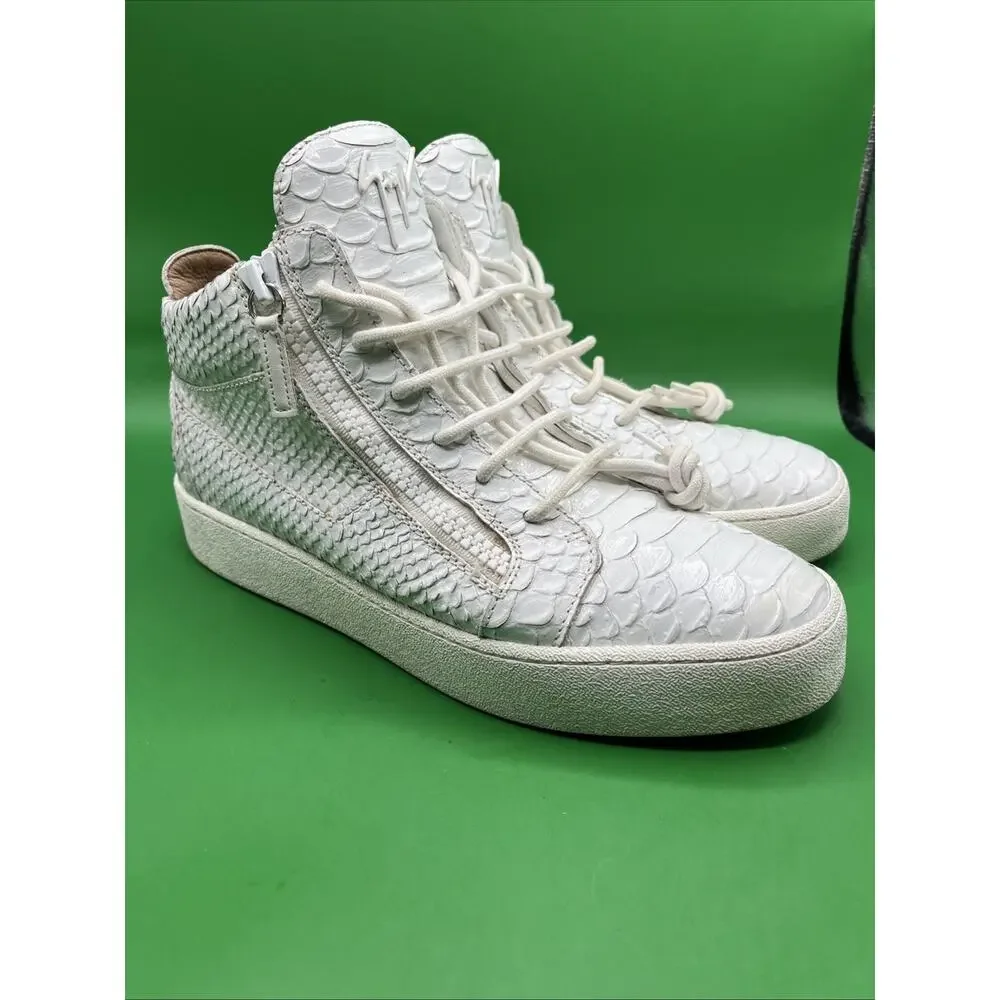 Giuseppe Zanotti Men's Croc Embossed Leather High Top Sneakers White Sz 44